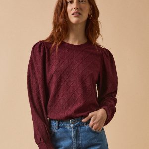 T-shirt jacquard manches bouffantes femme
