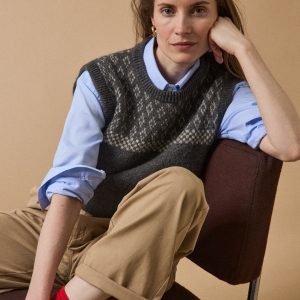 Pull jacquard sans manches femme mélange mohair