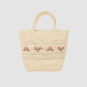 Panier – Raphia – Fleurs rouges – Émile et Ida
