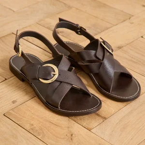 Sandales plates brides croisées cuir femme