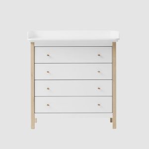 Commode à langer 4 tiroirs  Wood Blanc et Chêne – Oliver Furniture
