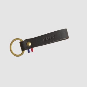 Porte-clés en cuir Noir Happy