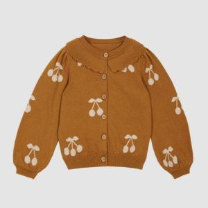 Cardigan – Coton Biologique – Caramel – Cerises – Femme – Émile et Ida