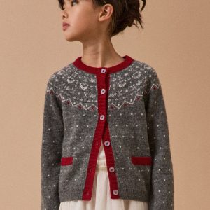 Cardigan jacquard en laine Fille