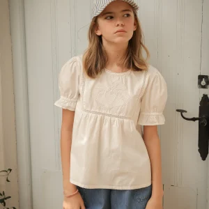 Blouse fille plastron brodée