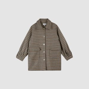 Manteau 3/4 pied de coq beige et marron – Femme – Émile et Ida