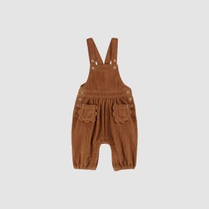 Salopette velours poches fleurs caramel – Bébé – Émile et Ida