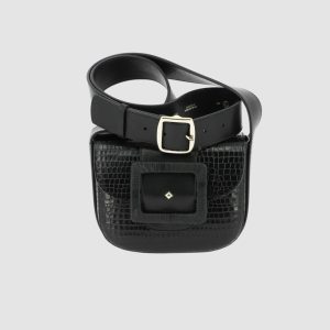 Le June Mushu Noir – Sac en cuir embossé petit croco – Herbert Frère Sœur
