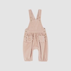 Salopette bébé velours rose – Poches fleurs – Peony – Émile et Ida
