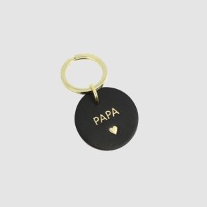 Porte-clés rond – Cuir noir “PAPA”