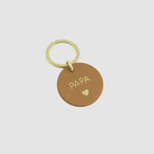 Porte-clés rond – Cuir Camel “PAPA”