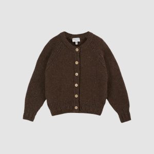 Cardigan Femme – Laine Châtaigne – Point Mousse – Emile et Ida