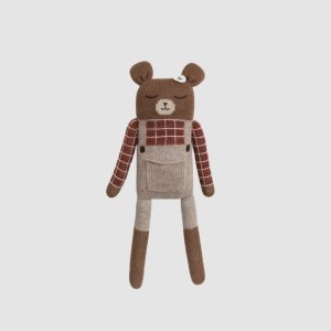 Grand doudou ourson Milo – Chemise à carreaux sienne – Main Sauvage