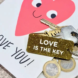 LOVE IS THE KEY  Porte-clés à paillettes