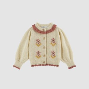 Cardigan fleurs intarsia écru – Emile et Ida