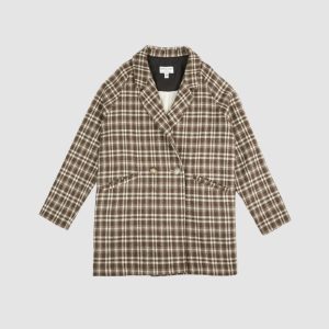 Manteau carreaux laine écru et chocolat  – Emile et Ida